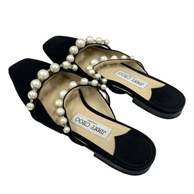 ジミーチュウ JIMMY CHOO AMAYA FLAT フラットシューズ 靴 シューズ スエード ブラック ホワイト 黒 パール ミュール