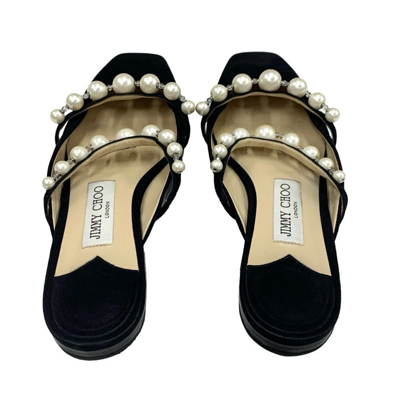 ジミーチュウ JIMMY CHOO AMAYA FLAT フラットシューズ 靴 シューズ スエード ブラック ホワイト 黒 パール ミュール