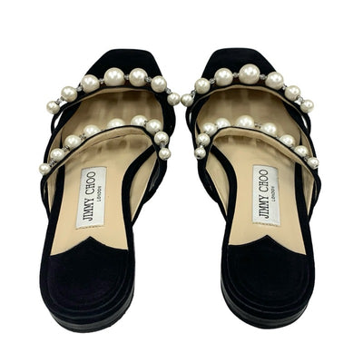 ジミーチュウ JIMMY CHOO AMAYA FLAT フラットシューズ 靴 シューズ スエード ブラック ホワイト 黒 パール ミュール