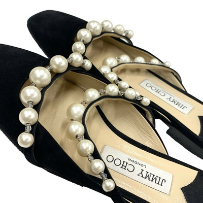 ジミーチュウ JIMMY CHOO AMAYA FLAT フラットシューズ 靴 シューズ スエード ブラック ホワイト 黒 パール ミュール