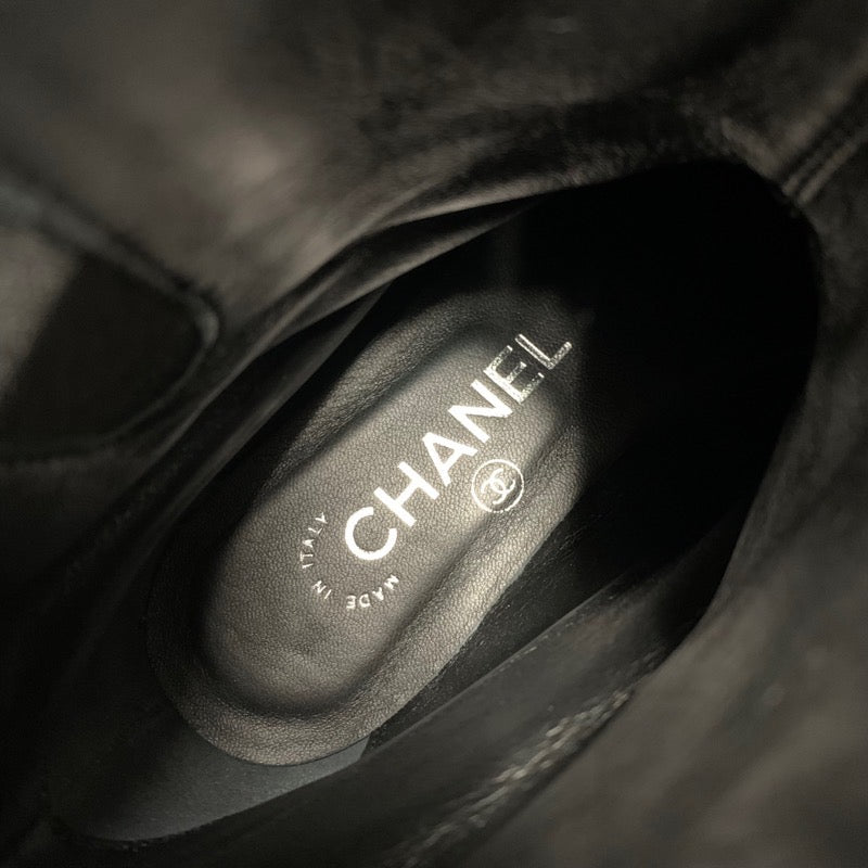 シャネル CHANEL ブーツ ショートブーツ 靴 シューズ パテント ブラック 黒 ココマーク シワ加工 サイドゴア リボン