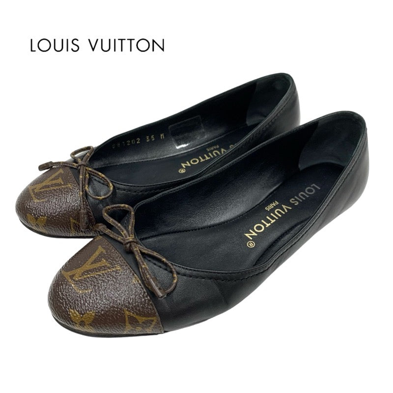 ルイヴィトン LOUIS VUITTON ポピライン モノグラム フラットシューズ 靴 シューズ レザー ブラック ブラウン バレエシューズ バレリーナ リボン