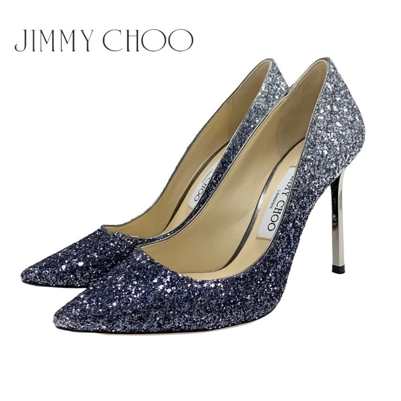 ジミーチュウ JIMMY CHOO ROMY 100 パンプス 靴 シューズ グリッター ネイビー シルバー グラデーション メタルヒール パーティーシューズ