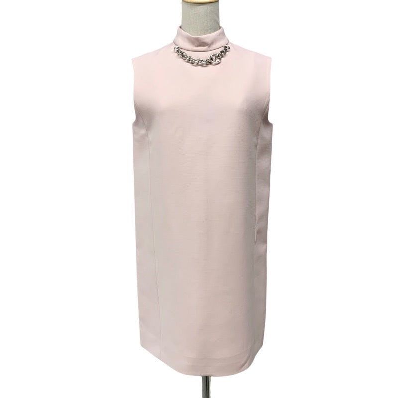 ルイヴィトン LOUIS VUITTON ワンピース ウール シルク ピンク シルバー モックネックストレートドレス ノースリーブ LV サークル