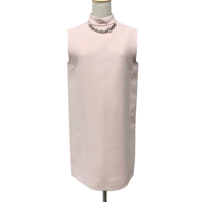 ルイヴィトン LOUIS VUITTON ワンピース ウール シルク ピンク シルバー モックネックストレートドレス ノースリーブ LV サークル