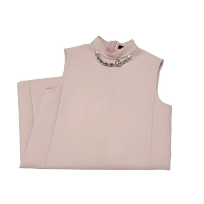 ルイヴィトン LOUIS VUITTON ワンピース ウール シルク ピンク シルバー モックネックストレートドレス ノースリーブ LV サークル