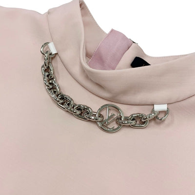 ルイヴィトン LOUIS VUITTON ワンピース ウール シルク ピンク シルバー モックネックストレートドレス ノースリーブ LV サークル