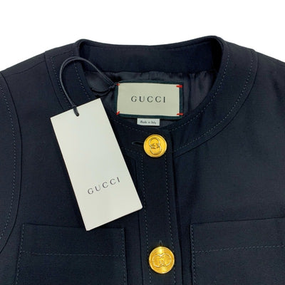 グッチ GUCCI ワンピース シルク ウール ブラック ゴールド 未使用 GG ベルト付き ノースリーブ