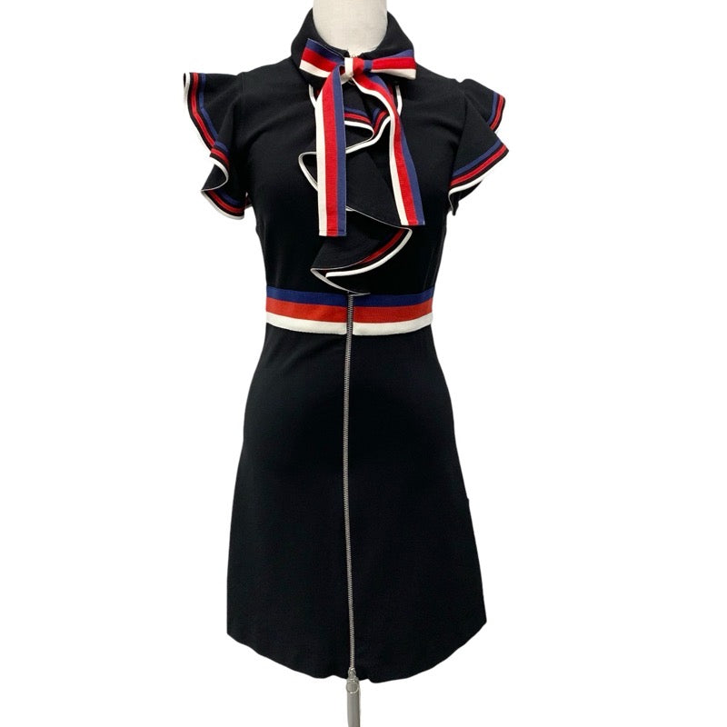 グッチ GUCCI ワンピース レーヨン ブラック フリル ノースリーブ ジップ