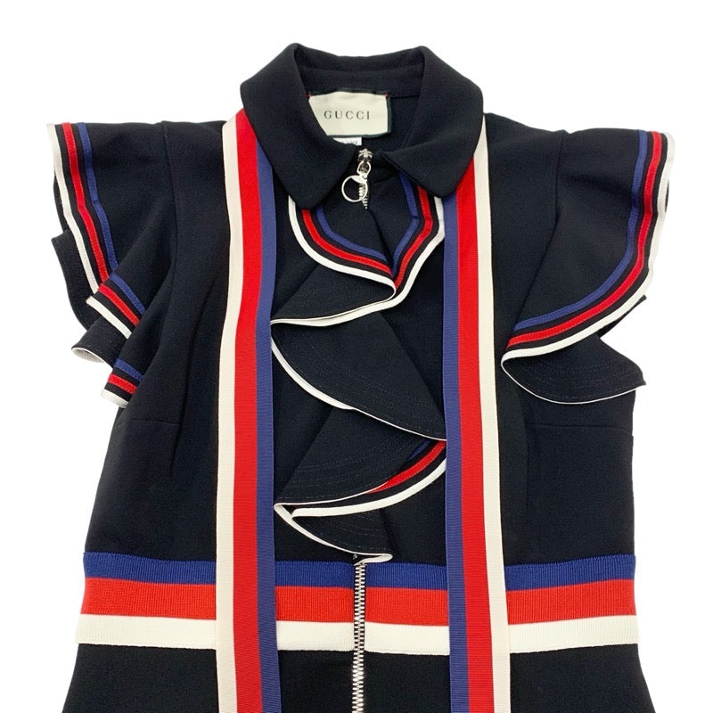 グッチ GUCCI ワンピース レーヨン ブラック フリル ノースリーブ ジップ