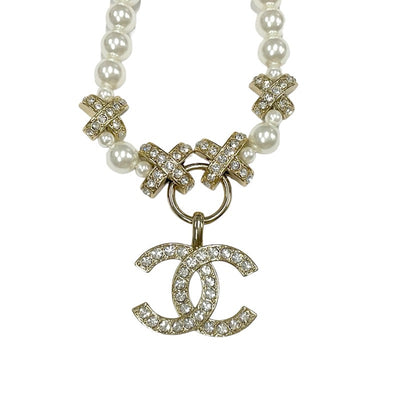 Chanel CHANEL necklace pendant choker gold coco mark rhinestone pearl