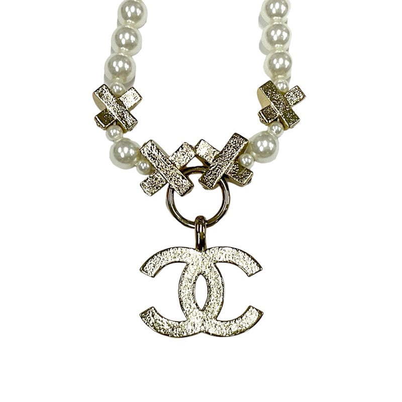 Chanel CHANEL necklace pendant choker gold coco mark rhinestone pearl