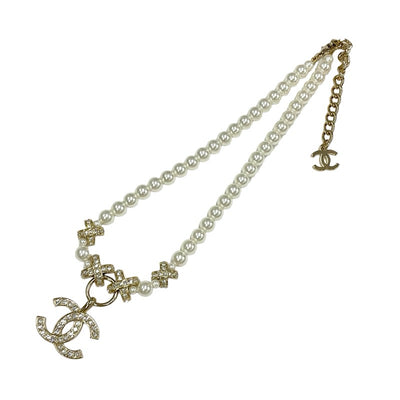 Chanel CHANEL necklace pendant choker gold coco mark rhinestone pearl