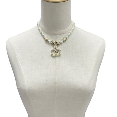 Chanel CHANEL necklace pendant choker gold coco mark rhinestone pearl