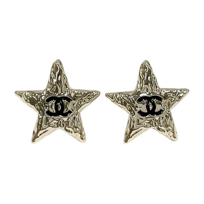 Chanel Earrings Gold Black Coco Mark Star