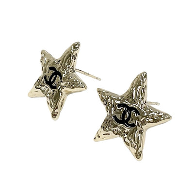 Chanel Earrings Gold Black Coco Mark Star