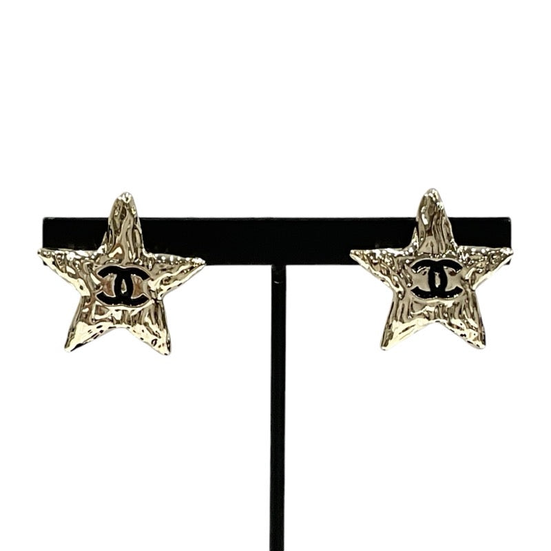 Chanel Earrings Gold Black Coco Mark Star