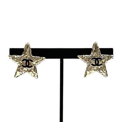 Chanel Earrings Gold Black Coco Mark Star