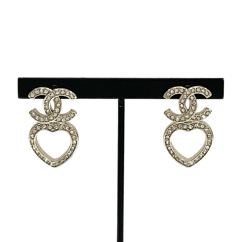 Chanel Earrings Gold Coco Mark Heart Rhinestone