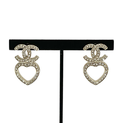 Chanel Earrings Gold Coco Mark Heart Rhinestone