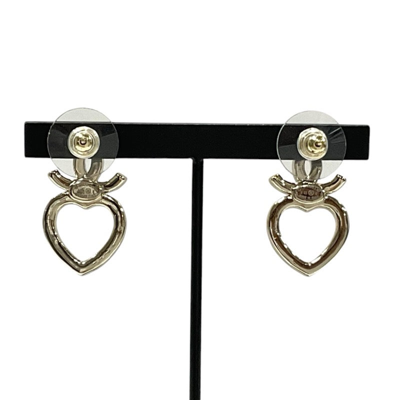 Chanel Earrings Gold Coco Mark Heart Rhinestone