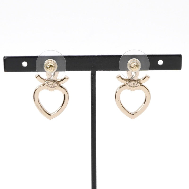 Chanel Earrings Gold Coco Mark Heart Rhinestone
