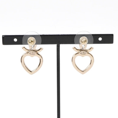 Chanel Earrings Gold Coco Mark Heart Rhinestone