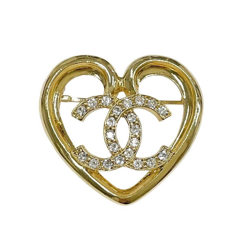 Chanel CHANEL Brooch Corsage Gold Heart Coco Mark Rhinestone