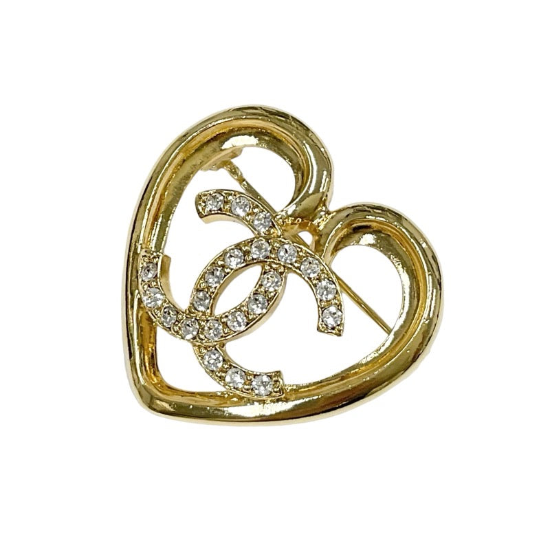 Chanel CHANEL Brooch Corsage Gold Heart Coco Mark Rhinestone