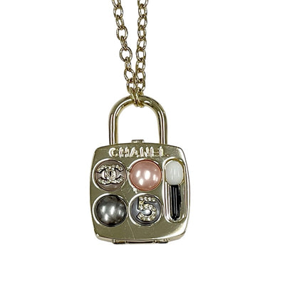 Chanel CHANEL necklace pendant choker gold coco mark palette charm mirror rhinestone pearl