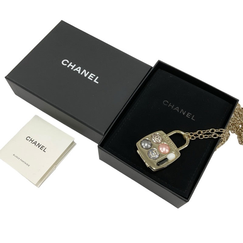 Chanel CHANEL necklace pendant choker gold coco mark palette charm mirror rhinestone pearl