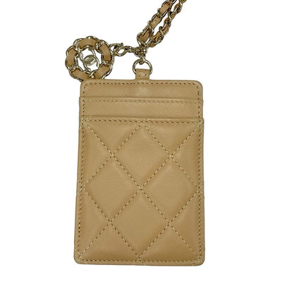 Chanel CHANEL card case card holder pass case lambskin beige gold coco mark charm matelasse chain