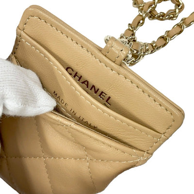 Chanel CHANEL card case card holder pass case lambskin beige gold coco mark charm matelasse chain