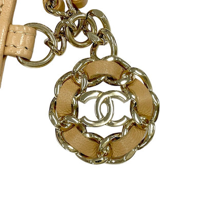 Chanel CHANEL card case card holder pass case lambskin beige gold coco mark charm matelasse chain