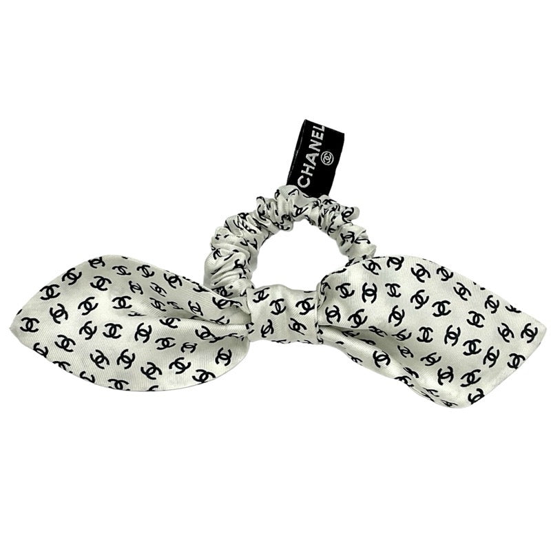 Chanel Hair Accessories White Black White Coco Mark Ribbon Scrunchy Hair Elbow