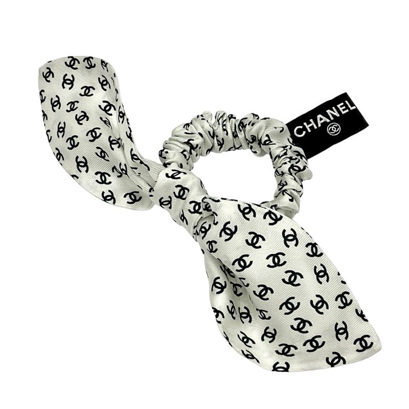 Chanel Hair Accessories White Black White Coco Mark Ribbon Scrunchy Hair Elbow