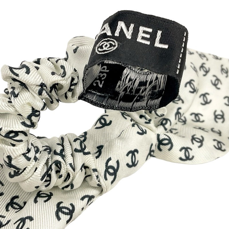 Chanel Hair Accessories White Black White Coco Mark Ribbon Scrunchy Hair Elbow