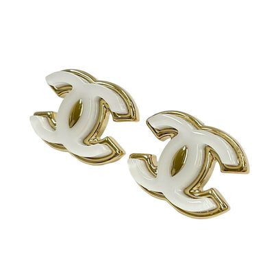 Chanel Earrings White Gold White Coco Mark