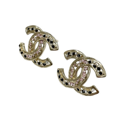 Chanel Earrings Gold Coco Mark Rhinestone