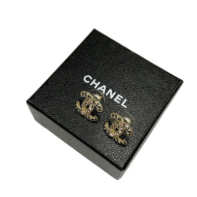 Chanel Earrings Gold Coco Mark Rhinestone