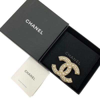 シャネル CHANEL ブローチ コサージュ ゴールド ココマーク ラインストーン パール