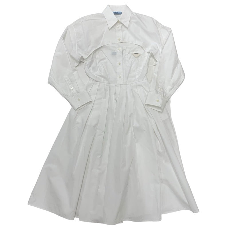 プラダ PRADA ポプリン ワンピース コットン ホワイト 白 トライアングル ロゴ ドレス セットアップ プラダ PRADA ポプリン ワンピース コットン ホワイト 白