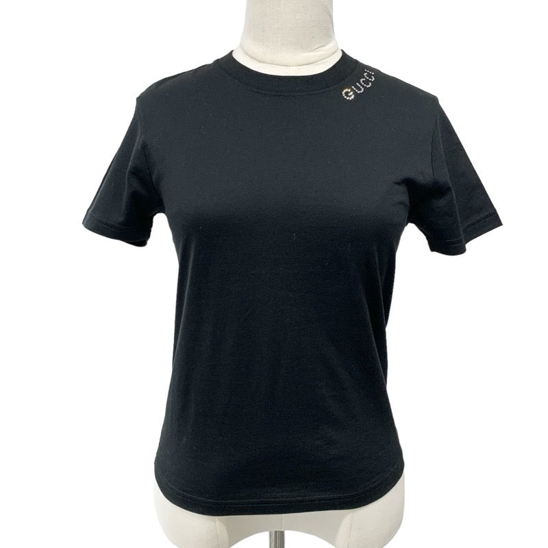 Gucci Light Cotton Jersey T-shirt Top Cotton Black Black Unused Logo Rhinestone Short Sleeve