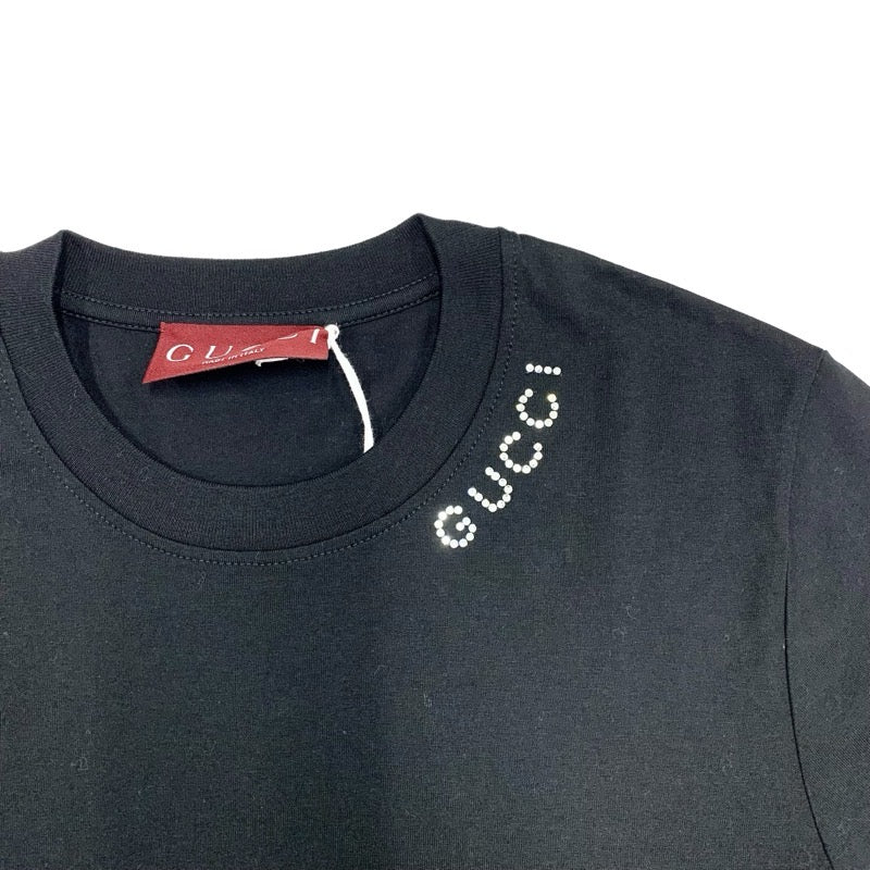 グッチ GUCCI ライトコットンジャージー Tシャツ トップス コットン ブラック 黒 未使用 ロゴ ラインストーン 半袖