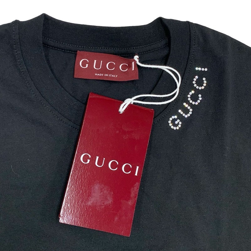 グッチ GUCCI ライトコットンジャージー Tシャツ トップス コットン ブラック 黒 未使用 ロゴ ラインストーン 半袖