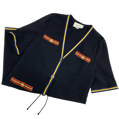 Gucci Dress Rayon Black Tiger Button Short Sleeve