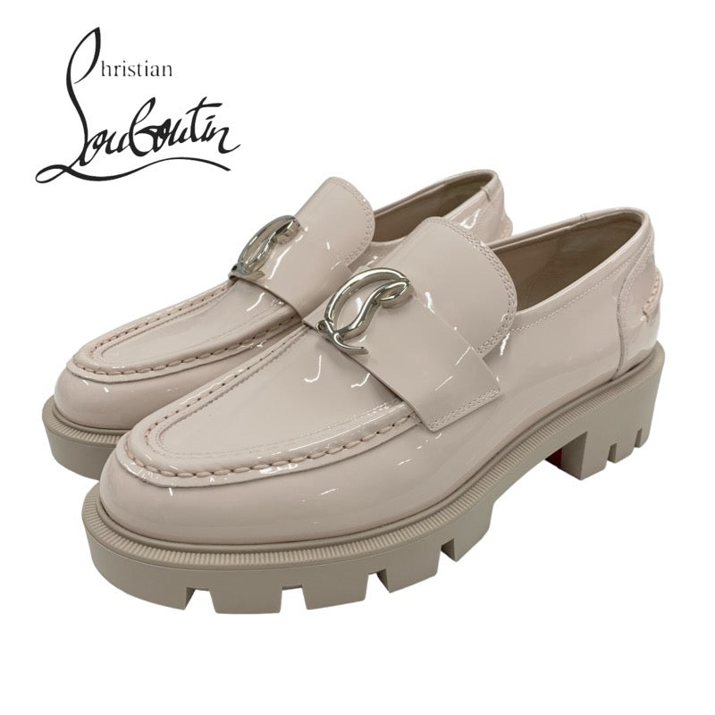 クリスチャンルブタン Christian Louboutin CL Moc Lug ローファー 革靴 靴 シューズ パテント ライトピンク シルバー CL金具