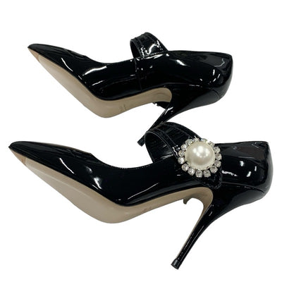 MIUMIU Pumps Shoes Patent Black Unused Pearl Bijou Strap Party Shoes