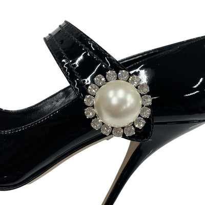 MIUMIU Pumps Shoes Patent Black Unused Pearl Bijou Strap Party Shoes