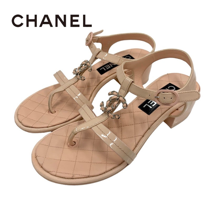 シャネル CHANEL サンダル 靴 シューズ パテント レザー ピンク ココマーク マトラッセ トングサンダル